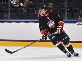 Team Grier's Jack Eichel warms up before the All-American Prospects Game in Buffalo on September 25, 2014. (PATRICK MCPARTLAND/QMI AGENCY)