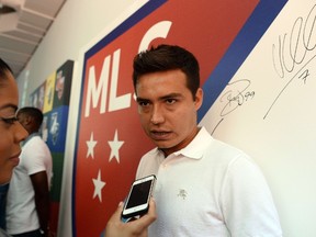 Chivas USA forward Erick Torres speaks to the media in New York, Sept. 18, 2014. (AFP)