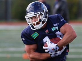 Chad Kackert, who is recovering from an injury, won’t be on the active roster when the Argos play host to the Edmonton Eskimos on Saturday. (Craig Robertson/Toronto Sun)