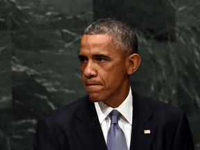 Picture taken on September 24, 2014 shows US President Barack Obama speaking during the 69th Session of the UN General Assembly at the United Nations in New York. (AFP PHOTO / JEWEL SAMAD)