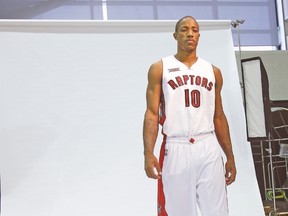 All-star shooting guard DeMar DeRozan struts for his photo shoot yesterday at Toronto Raptors’ media day. (CRAIG ROBERTSON/Toronto Sun)