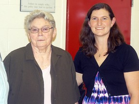 Donelda MacRae, left, one of the original teachers at Riverview Central when it opened 50 years ago, talks with current teacher Jennifer Pedersen at the Riverview Central public school 50th anniversary held on Sept. 27. The two teachers taught in the same classroom 50 years apart.