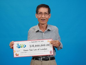 Youn S. Lee, a longtime resident of London, won the $14,000,000 LOTTO MAX jackpot from the September 12, 2014 draw.  (OLG photo)