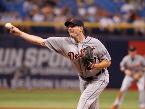 Detroit Tigers starting pitcher Max Scherzer throws a pitch during the seventh inning against the Tampa Bay Rays at Tropicana Field on August 19, 2014. (Kim Klement/USA TODAY Sports)