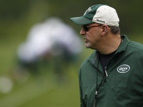 New York Jets offensive coordinator Tony Sparano coaches during the Jets Rookie Minicamp on May 4, 2012 in Florham Park, New Jersey. (Jeff Zelevansky/Getty Images/AFP)