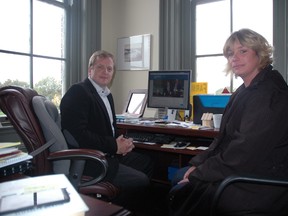 Elgin-Middlesex-London MPP Jeff Yurek sits in front of a computer in his office in St. Thomas with Sandra Gibbons. Yurek launched a website Tuesday aimed at gathering support for Ryan's Law, his private member's bill aimed at ensuring Ontario schools are asthma-friendly. The bill is named after Gibbons' son Ryan, who died after an asthma attack at his school in Straffordville in 2012. 

Ben Forrest/Times-Journal