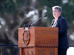 University of California President Janet Napolitano speaks at the University of California. (REUTERS/Lucy Nicholson)