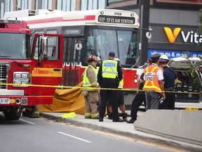 A woman was struck and killed by a TTC streetcar on St. Clair at Keele Tuesday, Sept. 30, 2014. (Dave Abel/Toronto Sun)