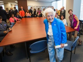 Mississauga Mayor Hazel McCallion at the naming of the Hazel McCallion Boardroom at the Mississauga Board of Trade on Tuesday, September 30, 2014. (Ernest Doroszuk/Toronto Sun)