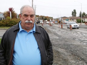 JOHN LAPPA/THE SUDBURY STAR
Greater Sudbury mayoral candidate Dan Melanson stands on the side of the road on Regent Street, where road construction is ongoing.