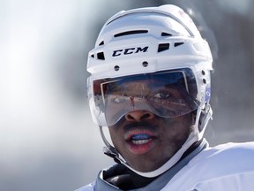P.K. Subban of the Montreal Canadiens skates with his team during a practice at McMahon Stadium on February 19, 2011. (LYLE ASPINALL/CALGARY SUN/QMI AGENCY)
