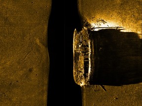 This image provided September 10, 2014 by Parks Canada, shows a sonar view of one of two ill-fated ships lost more than 160-years-ago: Sir John Franklin. (AFP PHOTO / HANDOUT / Parks Canada)