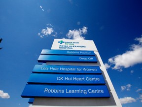 One of the signs outside The Royal Alexandra Hospital in Edmonton, Alta. The hospital Also includes the Lois Hole Hospital for Women, Robbins Pavilion, CK Hui Heart Centre, and the Robbins LEarning Centre. Tom Braid/Edmonton Sun/QMI Agency