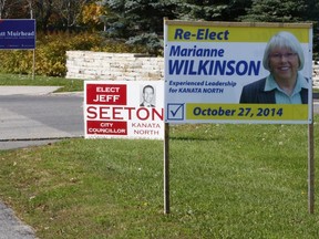 Municipal election signs in the Kanata-North Ward of Ottawa. October 1, 2014. Errol McGihon/Ottawa Sun/QMI Agency