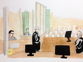 A courtroom sketch at the Luka Magnotta trial in Montreal. (DELF BERG/QMI Agency files)