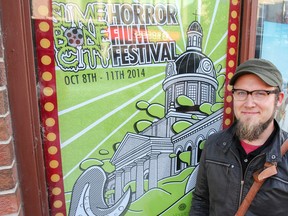 Local artist Mark Birksted designed the poster for the second annual Slimebone City Horror Film Festival, which is runs from Oct. 8 to 11 at the Screening Room. (JULIA MCKAY/The Whig-Standard)