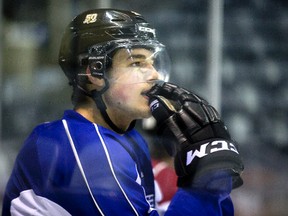 C.J. Yakimowicz, who joined the Knights last year after Christmas, racked up 11 penalty minutes in the team?s opening game. (DEREK RUTTAN/ The London Free Press)