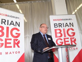 JOHN LAPPA/THE SUDBURY STAR
Greater Sudbury mayoral candidate Brian Bigger holds a press conference on Wednesday.