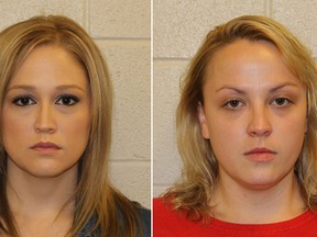 Shelley Dufresne, 34, (left) and Rachel Respess, 24, (right) have been charged with knowledge of a juvenile, indecent behaviour with a juvenile and contributing to the delinquency of a juvenile for allegedly having a threesome with a 16-year-old student. Respess and Dufrense are teachers at Destrehan High School in Destrehan, La. They were charged Oct. 1, 2014. (Photo: Police handout/QMI Agency)