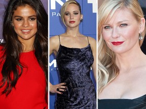 (L-R) Selena Gomez, Jennifer Lawrence and  Kirsten Dunst. (WENN.COM file photos)