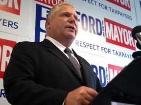 Mayoral candidate Doug Ford at his campaign office in Toronto on Thursday, October 2, 2014. (Dave Abel/Toronto Sun)