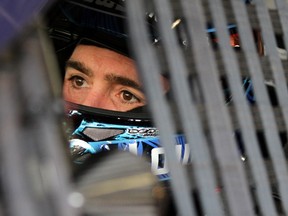 Jimmie Johnson prepares to drive during Friday’s practice for the NASCAR Sprint Cup Series Hollywood Casino 400 at Kansas Speedway. Johnson is feeling confident ahead of Sunday’s race having won twice before in Kansas. (AFP/PHOTO)