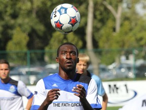 Eddies' Tomi Ameobi says he was unaware that the Rowdies game last weekend was rained out. (Perry Mah, Edmonton Sun)