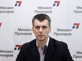 Russian billionaire and presidential candidate Mikhail Prokhorov attends a news conference before a concert, as part of his election campaign, in Moscow in this March 2, 2012 file photo. (REUTERS/Denis Sinyakov/Files)