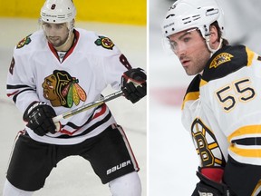 The Islanders acquired defencemen Nick Leddy (left) from the Blackhawks and Johnny Boychuk (right) from the Bruins on Saturday. (QMI Agency/Files)