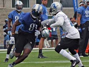 Calvin (Megatron) Johnson, Detroit Lions wide receiver, is a handful to guard. (John Kryk/QMI Agency)