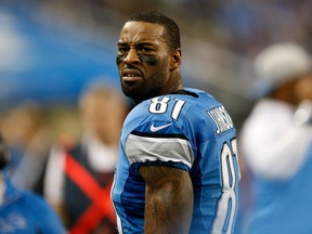 Calvin Johnson #81 of the Detroit Lions watches the action from the sidelines. (Leon Halip/Getty Images/AFP)