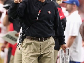 Head coach Jim Harbaugh of the San Francisco 49ers yells at an official during the third quarter of the NFL game against the Arizona Cardinals. (Christian Petersen/Getty Images/AFP)