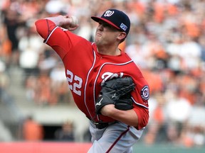 Washington Nationals relief pitcher Drew Storen pitches during the ninth inning against the San Francisco Giants in Game 3 of the 2014 NLDS series at AT&T Park on October 6, 2014. (Kyle Terada/USA TODAY Sports)