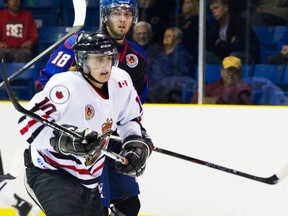 The Western Ontario Hockey Conference announced Monday that Cody Trowell of the Sarnia Legionnaires, shown wearing No. 10, has been named offensive player of the month. Teammate Kyler Keating was named the top defenseman.ANNE TIGWELL PHOTO