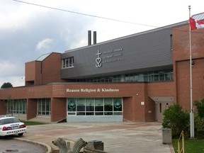 Don Bosco Secondary School, on Islington Ave. just north of Dixon Rd., Tuesday, Oct. 7, 2014, after a student was gunned down in a double shooting the day before. (Chris Doucette/Toronto Sun)