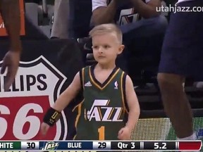 JP Gibson, a five-year-old battling leukemia, participated in the Utah Jazz scrimmage this week. (YouTube.com)