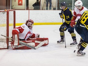 The NAIT Ooks, shown here in the ACAC final last season, split a pair of games against NCAA opponents this past weekend. (Supplied)