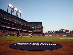 San Francisco Giants shortstop Brandon Crawford hits a single against the Washington Nationals in the second inning during game four of the 2014 NLDS baseball playoff game at AT&T Park. (KYLE TERADA/USA TODAY Sports)