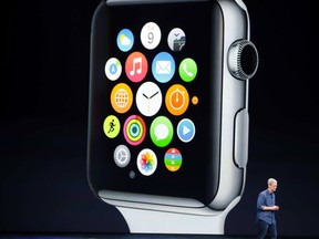 Apple CEO Tim Cook speaks during an Apple event announcing the iPhone 6 and the Apple Watch at the Flint Center in Cupertino, Calif., in this Sept. 9, 2014 file photo. REUTERS/Stephen Lam/Files