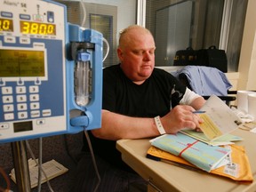 Mayor Rob Ford starts his 2nd round of chemotherapy as he waits for the Leafs to beat the Habs this evening on Wednesday October 8, 2014. Stan Behal/Toronto Sun/QMI Agency