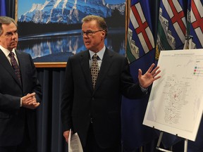 Alberta Premier Jim Prentice , left, and Education Minister Gordon Dirks announce Wednesday more than $263 million for school infrastructure in Alberta over the next two years. Edmonton is slated for 15 new schools and three modernizations. (Stuart Dryden/QMI Agency)