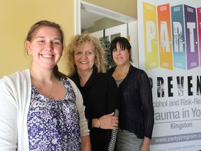 Jamie Burns, left, and Wiebke Wilkens from Kingston Partners for a Safe Community, join with Cathy Dain, a clinical nurse specialist at Kingston General Hospital, to promote a second year for the Prevent Alcohol and Risk-Related Trauma in Youth program. (Michael Lea/The Whig-Standard)