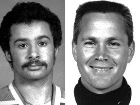 Oilers' goalies Grant Fuhr (left) and Andy Moog in 1983-84 team photos. (EDMONTON SUN FILE)
