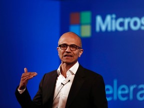 Microsoft Chief Executive Officer (CEO) Satya Nadella addresses the media during an event in New Delhi on September 30, 2014. (REUTERS/Adnan Abidi)