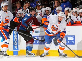 Brock Nelson (29) was on the ice for all five Islanders goals on Friday in Raleigh, N.C., picking up points on four of them. (AFP)