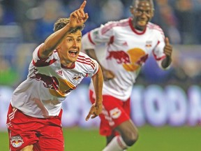 New York Red Bulls midfielder Ruben Bover celebrates his goal against Toronto FC during Saturday night’s game at Red Bull Arena. (USA TODAY SPORTS)