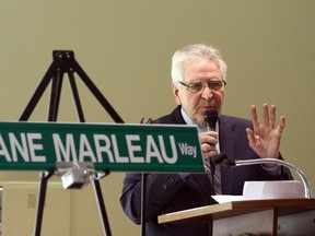 Ben Leeson/The Sudbury Star
Paul Marleau speaks after unveiling a street sign naming the laneway around Pioneer Manor in honour of his late wife, former MP Diane Marleau, in this file photo.