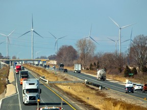 Samsung's South Kent wind farm seems to surround the 401 looking west from Kent Bridge Road. Mike Hensen/The London Free Press