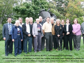 The Great Lakes Storm of 1913 Remembrance Committee. From left to right: Joel Ralph (Canada’s History), Ian MacAdam, David Yates, Mac Campbell, Keith Homan, Susan Freeman McKee, Colleen Maguire, Paul Carroll, Maurice Wilkinson, David MacAdam, Jo-Anne Homan, Kathy Pletsch, Wanda Keith and Mayor Deb Shewfelt. (Absent: Dennis Schmidt) (Contributed)