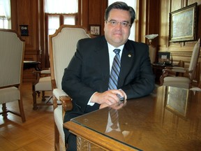 Denis Coderre, Mayor of Montreal, poses in his office on May 8, 2014. (AFP PHOTO / MARC BRAIBANT)